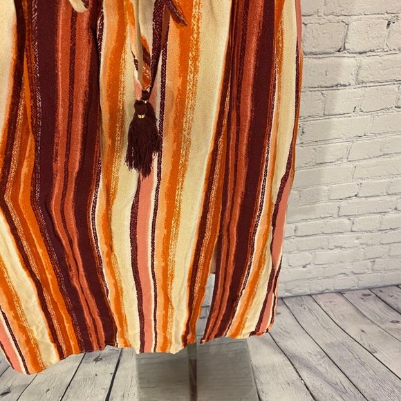 Xhilaration Striped Midi Casual  Dress Front Tie - Picture 6 of 8